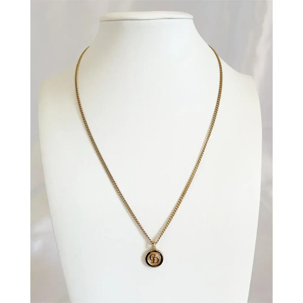 CHRISTIAN DIOR CD Logo Medallion Necklace Gold Tone Pendant Stamped - Picture 9 of 10